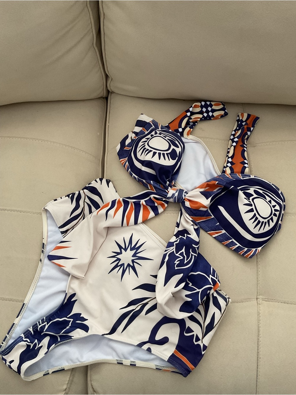 Navy & White Printed Women's Three Piece Swimsuit